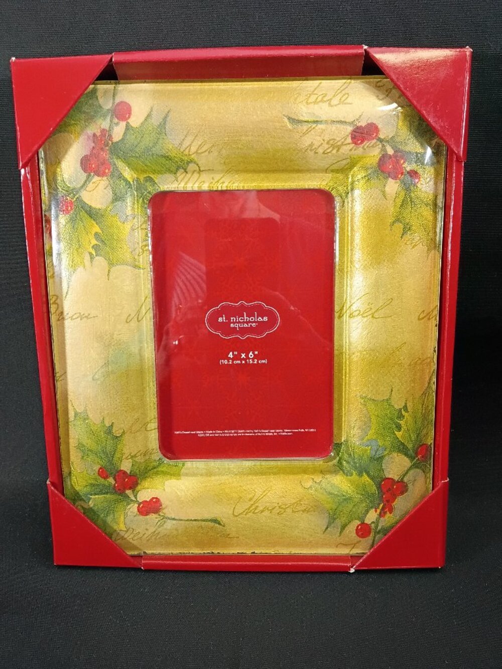 St Nicholas Square Gold Holly Christmas 4x6 Photo Frame NIP